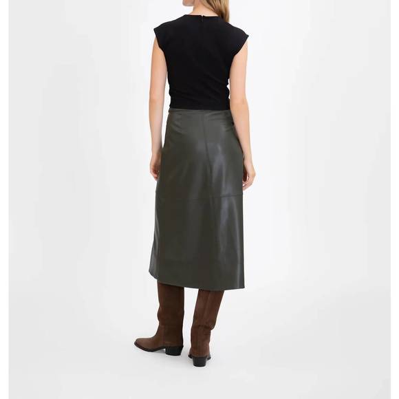 NEW TANYA TAYLOR vegan leather hudie skirt in deep army - Picture 3 of 3